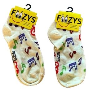 Foozys Women's Ankle Socks: 2 Pair Set; Musical Notes; Cream; Women's Size 9-11